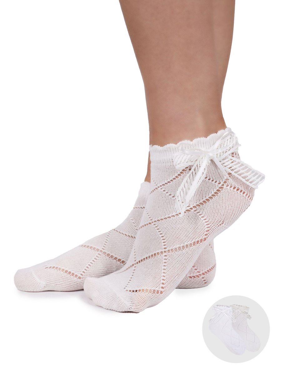 Skarpety dziewczęce bawełniane ażurowe z podwójną kokardą 2PAK 27-30 YOCLUB
