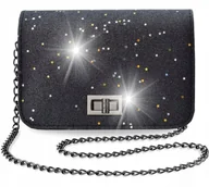 Torebki damskie - Brokatowa Torebka Damska Kopertówka Listonoszka Mała Czarna Na Łańcuszku - miniaturka - grafika 1