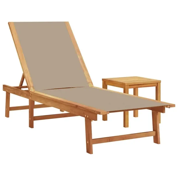 Leżak ogrodowy z akacji z regulowanym oparciem taupe 200x66x98 cm