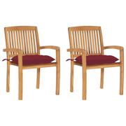 Fotele i krzesła ogrodowe - vidaXL Lumarko Krzesła ogrodowe, 2 szt., czerwone poduszki, lite drewno tekowe! 3063276 - miniaturka - grafika 1