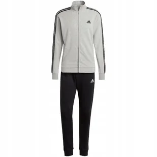 Dres męski adidas Basic 3-Stripes French Terry szaro-czarny IC6748 S - Dresy męskie - miniaturka - grafika 1