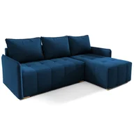 Narożniki - Narożnik GREND, narożnik w kształcie litery L z funkcją spania i podstawą łóżka, kolor: niebieski, otomana lewa, tkanina welurowa - miniaturka - grafika 1
