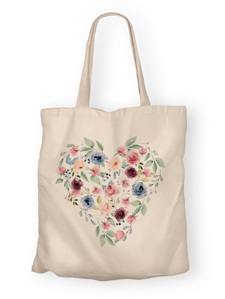 Torba bawełniana z nadrukiem kwiatów róży w sercu