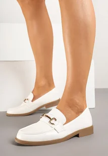 Białe Klasyczne Mokasyny z Elegancką Aplikacją Frolvia - Mokasyny damskie - miniaturka - grafika 1