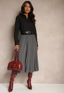 Spódnice - Szara Casualowa Spódnica Plisowana z Gumką w Pasie Velentina - miniaturka - grafika 1