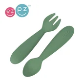 Sztućce dla dzieci - EZPZ Komplet silikonowych sztućców Mini Utensils oliwkowy - miniaturka - grafika 1
