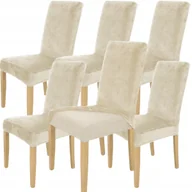 Pokrowce na meble - ZESTAW 6SZT. POKROWIEC NA KRZESŁO ELASTYCZNY WELUR KASZMIROWY BEŻ - miniaturka - grafika 1