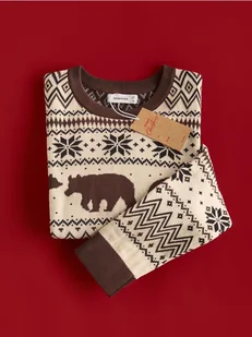 Reserved - Sweter ze świątecznym motywem - kremowy - Swetry męskie - miniaturka - grafika 1