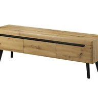 Szafki RTV - Szafka RTV NODIS 160 cm dąb Artisan + czarne akcenty, z szufladami i półkami, na drewnianych nogach - miniaturka - grafika 1
