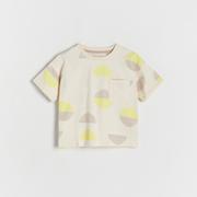 Koszulki dla chłopców - Reserved - T-shirt oversize z kieszonką - Kremowy - miniaturka - grafika 1