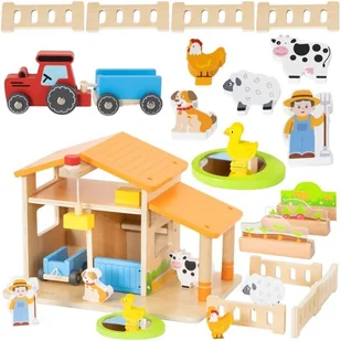VIGA Drewniana Farma Dom Farmera Z Ogródkiem I Traktorem 21 el - Zabawy w naśladowanie dorosłych - miniaturka - grafika 1