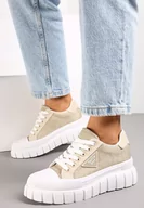 Trampki damskie - Beżowe Trampki przed Kostkę na Platformie Olyria - miniaturka - grafika 1