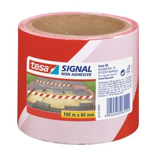 Taśma ostrzegawcza, bez kleju, biało-czerwona, 100 m x 80 mm, tesa - Pachołki i taśmy ostrzegawcze - miniaturka - grafika 1