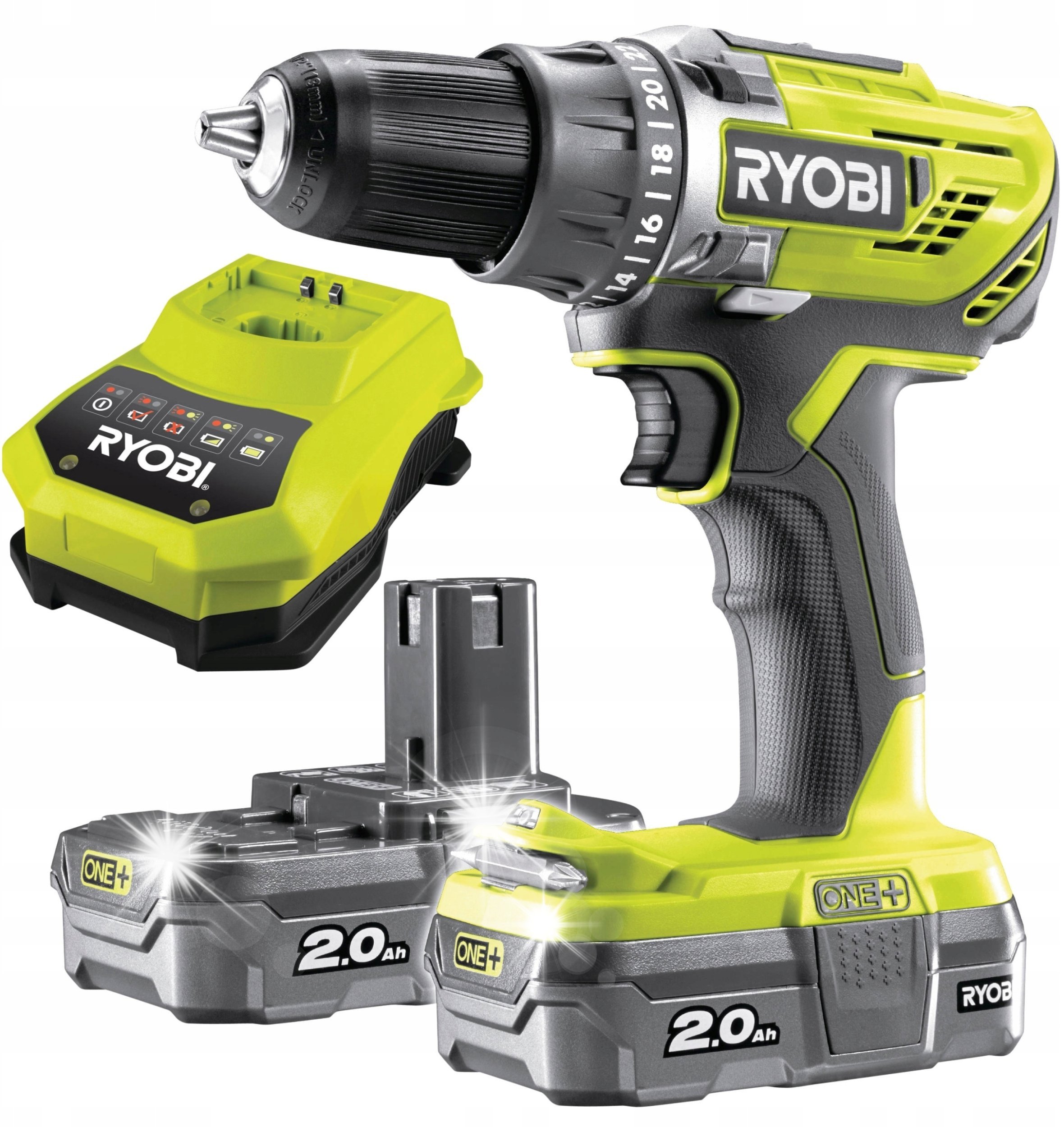 RYOBI Wiertarko-wkrętarka 18V 2x Akumulator 2.0Ah R18DD3-220S