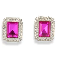 Kolczyki - Klipsy do uszu srebrne z różowym kamieniem - miniaturka - grafika 1