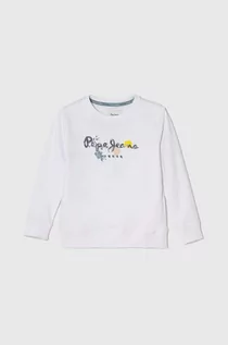 Bluzy dla chłopców - Pepe Jeans bluza bawełniana dziecięca BIGE kolor biały z nadrukiem - grafika 1