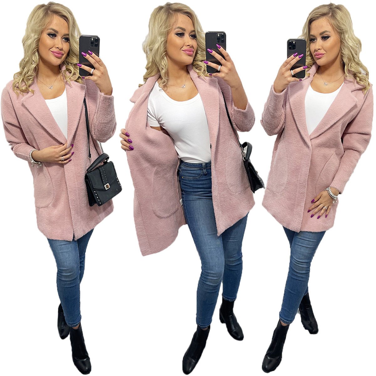 Płaszcz ALPAKI kurtka WEŁNA PUDROWY RÓŻ oversize