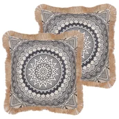 Poduszki dekoracyjne - 2 poduszki dekoracyjne z motywem boho 45 x 45 cm beżowo-czarne AGRIMONY - miniaturka - grafika 1