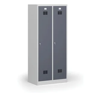 Szafka ubraniowa metalowa z przegrodą, 1850 x 800 x 500 mm, zamek cylindryczny, drzwi ciemnoszare - Szafki biurowe - miniaturka - grafika 1