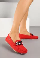 Mokasyny damskie - Czerwone Mokasyny z Wkładką ze Skóry Naturalnej i Cyrkoniami Zimora - Renee - miniaturka - grafika 1