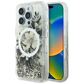 Etui i futerały do telefonów - Etui GUESS Liquid Glitter Flower MagSafe do Apple iPhone 16 Pro Beżowy | Bezpłatny transport - miniaturka - grafika 1