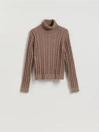 Swetry damskie - Reserved - Golf z dekoracyjnym splotem - brązowy - miniaturka - grafika 1