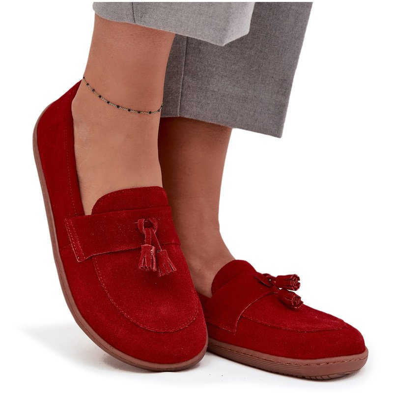 Skórzane Zamszowe Mokasyny Typu Barefoot Zazoo 322 Czerwone 36-38