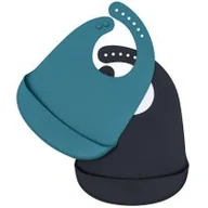 Śliniaki i fartuszki - We Might Be Tiny Zestaw śliniaków silikonowych z kieszonką - blue dusk + charcoal - miniaturka - grafika 1