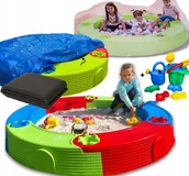 Zabawki do piasku - Polska XXL Piaskownica 170x21 cm + podkład + komplet do piasku + pokrowiec - miniaturka - grafika 1