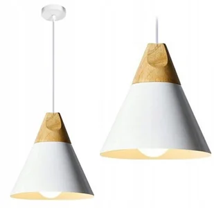 Lampa Wisząca Metal Drewno Loft Scandi C Biała - Lampy sufitowe - miniaturka - grafika 1