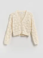 Swetry dla dziewczynek - Reserved - Bawełniany kardigan - złamana biel - miniaturka - grafika 1