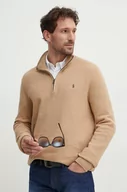 Swetry męskie - Polo Ralph Lauren sweter bawełniany kolor brązowy lekki z półgolfem - miniaturka - grafika 1