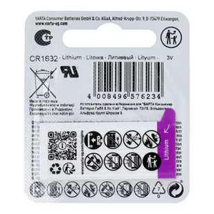 Varta 0568017 Batteries CR1632, 3 V 1603 - Baterie i akcesoria - miniaturka - grafika 3