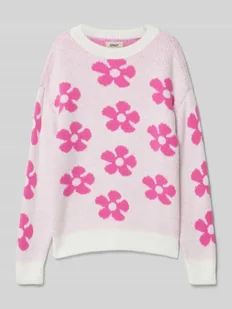Sweter z dzianiny o kroju regular fit ze wzorem w kwiaty model ‘NAJA’ - Swetry dla dziewczynek - miniaturka - grafika 1