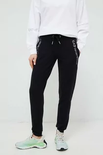 Spodnie damskie - EA7 Emporio Armani spodnie dresowe kolor czarny z nadrukiem - grafika 1