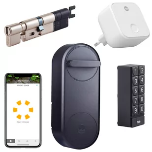 Yale Zestaw inteligentny zamek Yale Linus Smart Lock czarny z mostkiem centralnym, wkładką i klawiaturą - Systemy inteligentnych domów - miniaturka - grafika 1