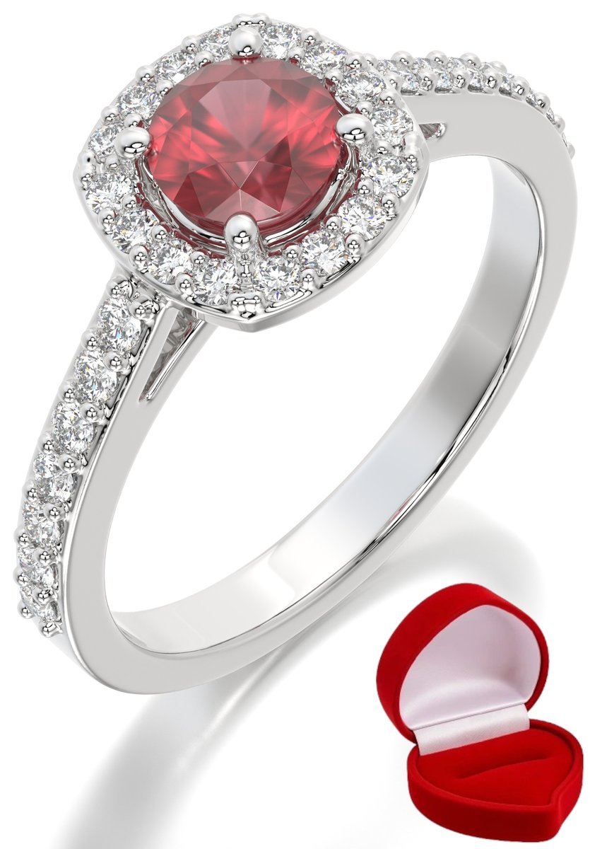 ZŁOTY PIERŚCIONEK ZARĘCZYNOWY 585 14k RUBIN 0,50 ct BIAŁE ZŁOTO R21