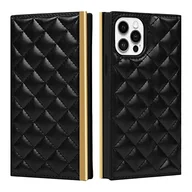 Etui i futerały do telefonów - Odpowiednie do iPhone'a 13 pro max czarne etui na telefon miękka obudowa romb łańcuszek ukośny otwarte ochronne skórzane ramię do iPhone'a 13pro jednolity kolor - miniaturka - grafika 1
