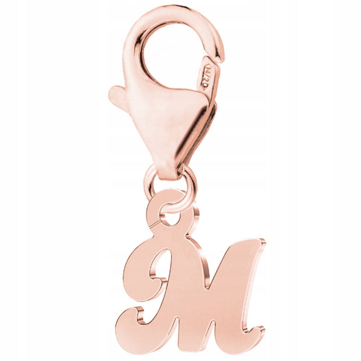 Zawieszka Literka M różowe złoto srebro 925