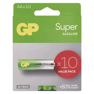 Baterie i akcesoria - Bateria alkaliczna, AA (LR6), AA, 1.5V, GP, Folia, 10-pack, SUPER - miniaturka - grafika 1