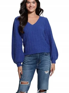 GUESS SWETER DAMSKI Z WEŁNĄ NIEBIESKI Z DEKOLTEM V XS GMA - Swetry damskie - miniaturka - grafika 1
