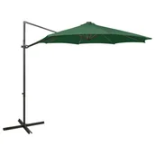 Parasole ogrodowe - vidaXL Wiszący parasol z lampkami LED i słupkiem, zielony, 300 cm 312337 - miniaturka - grafika 1