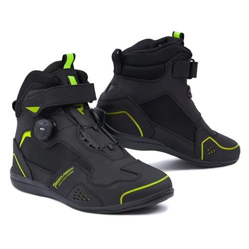 REBELHORN Spark II Buty Motocyklowe Męskie i Damskie Skóra PU System Szybkiego Sznurowania ATOP Ochraniacze Kostek Wzmocnione Palce Panele Wentylacyjne Mesh