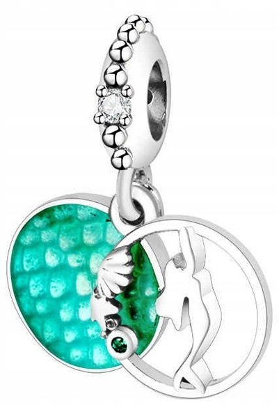 Charms Srebrny Wiszący Syrenka Łuska Syreny Zielony Syrena SREBRO 925