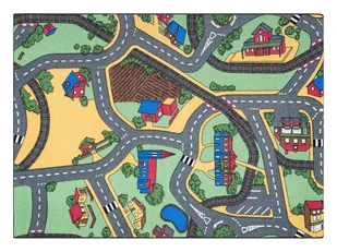 DYWAN REBEL ROADS Playtime 95 Miasteczko, dla dzieci antypoślizgowy - szary / zielony, 140x200 cm - Dywany dla dzieci - miniaturka - grafika 1