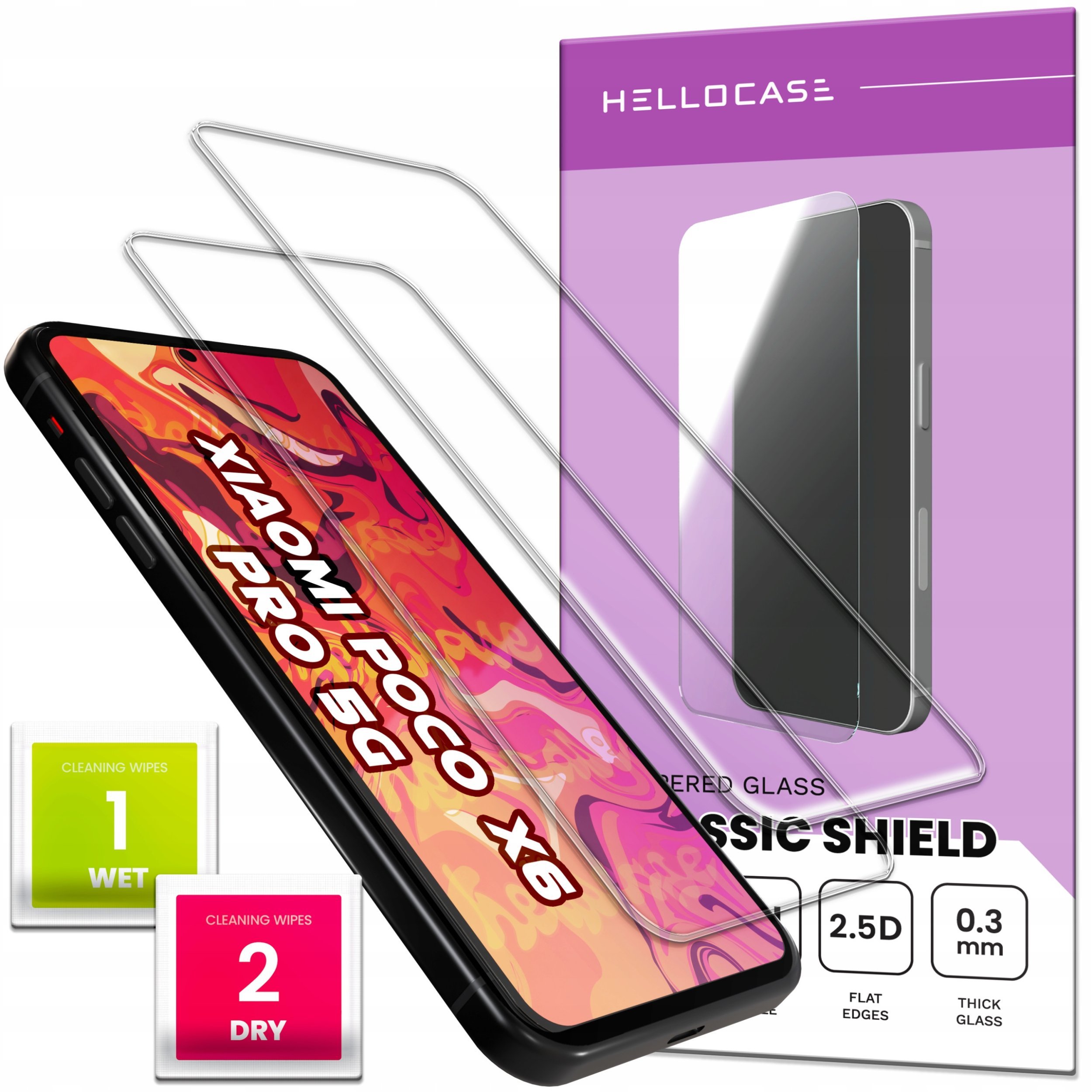 2-PAK Szkło Hartowane do Xiaomi Poco X6 Pro 5G 9H, płaskie 2.5D, ochronne