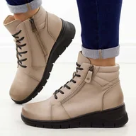 Botki damskie - Beżowe skórzane botki damskie na koturnie Vinceza 39963 - miniaturka - grafika 1