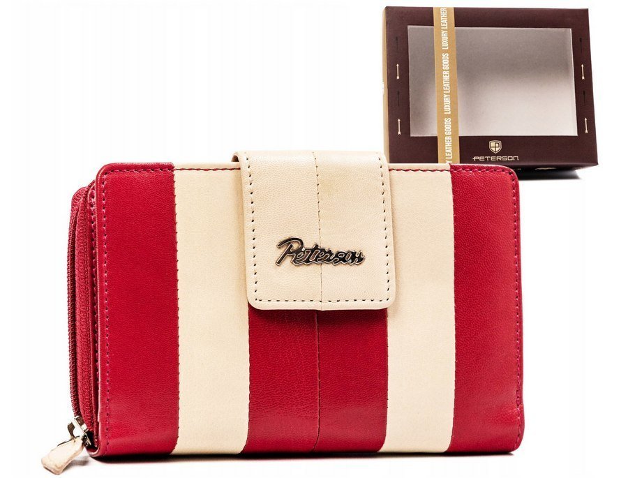 Skórzany portfel damski na zatrzask Peterson różnowo-beżowy