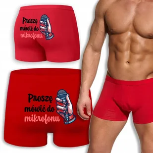 BOKSERKI CZERWONE Prezent Walentynki Rocznicę PROSZĘ MÓWIĆ DO MIKROFONU - M - Majtki damskie - miniaturka - grafika 1