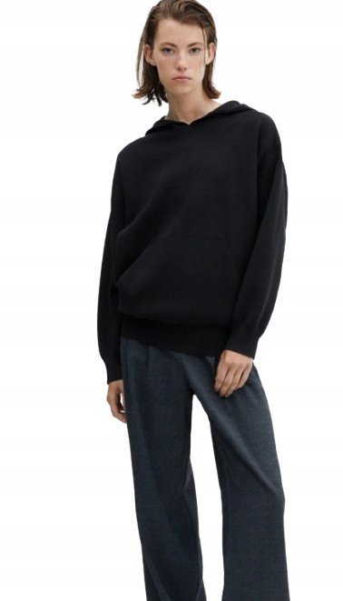 MANGO CZARNA BLUZA Z KAPTUREM I KIESZENIĄ KANGURKĄ S XQA